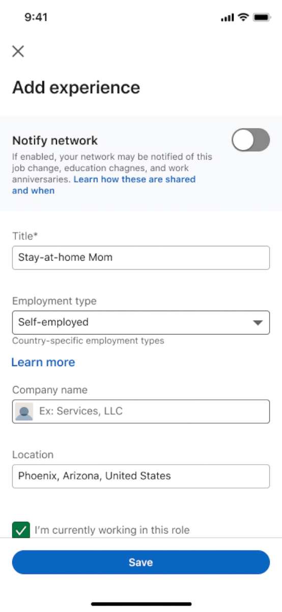 PHOTO: LinkedIn announced it will add options for parents to include "stay-at-home" titles to their resumes and add more details about career gaps.