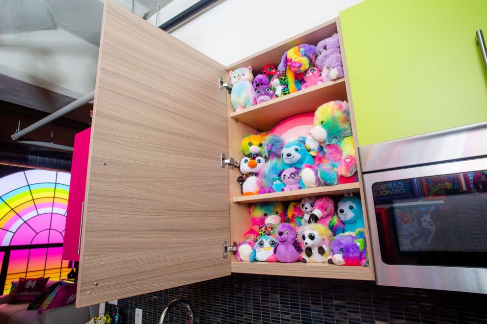 PHOTO: The Lisa Frank Flat offers guests cabinets filled with stuffed animals.