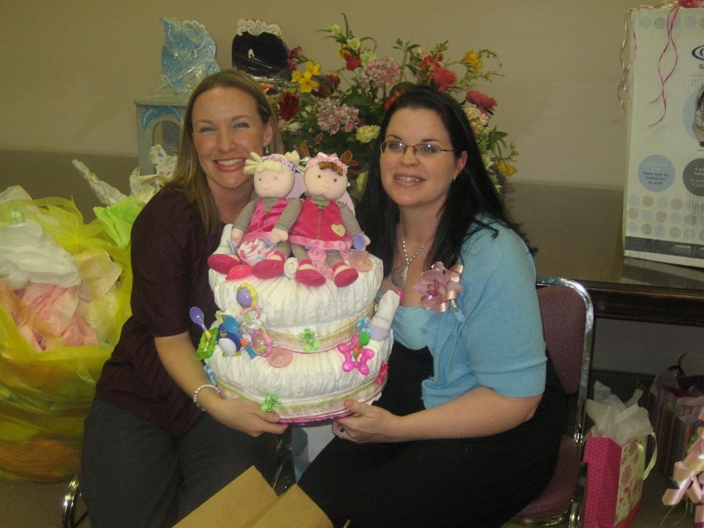 PHOTO: Lisa with Melissa Carter at her baby shower for the twin girls. 