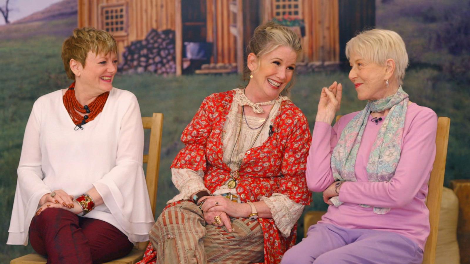 PHOTO: Former "Little House on the Prairie" castmates Alison Arngrim, left, Melissa Gilbert, center, amd Karen Grassle reunite, March 21, 2024, on "Good Morning America."