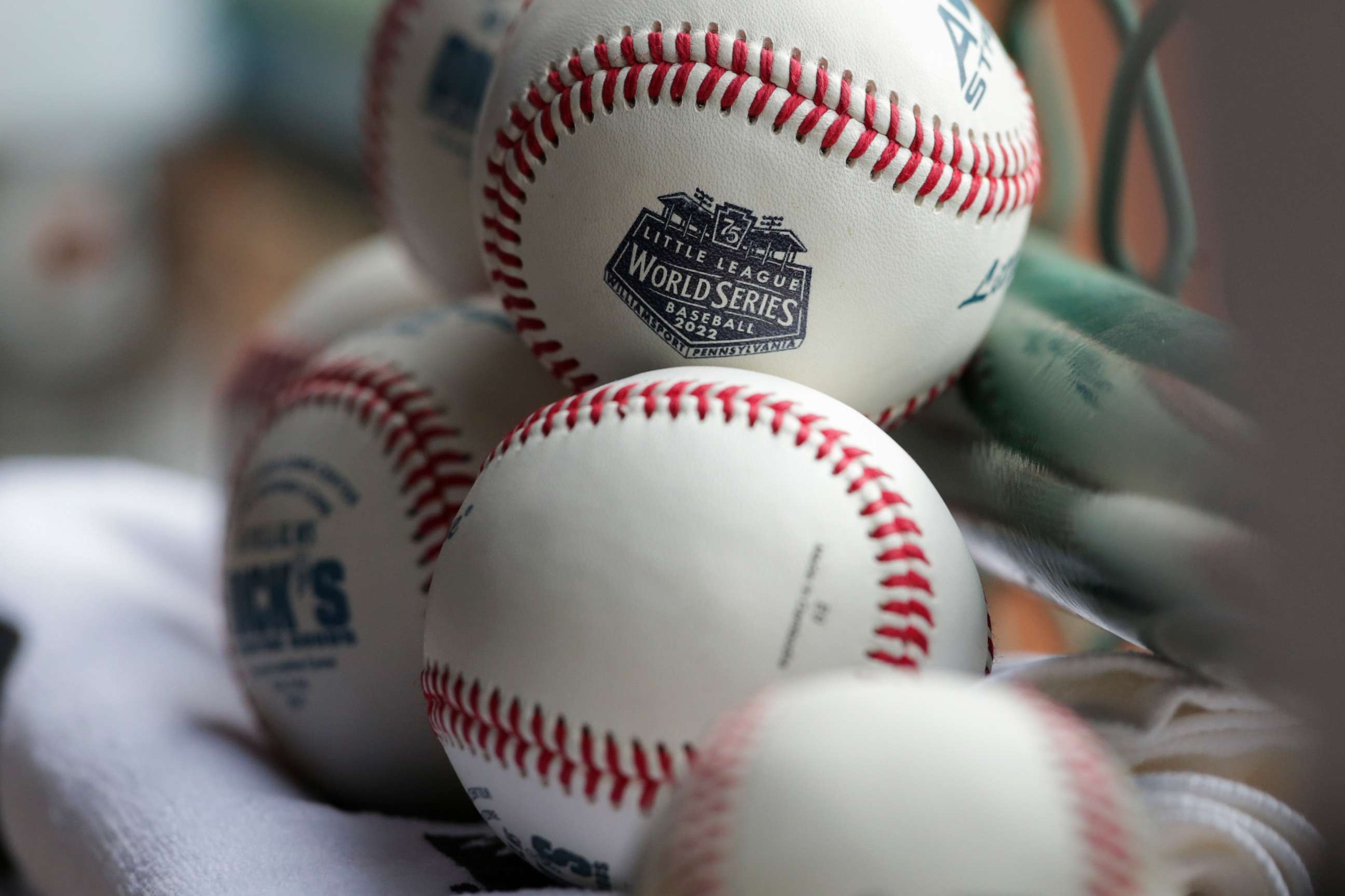 PHOTO: Little League World Series balls are stacked before a Little League World Series consolation game at Little League International Complex on Aug. 28, 2022 in South Williamsport, Penn.