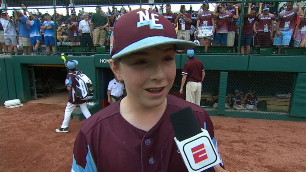 PHOTO: Lucas Tanous, 11, who plays for Rhode Island, speaks to ESPN.