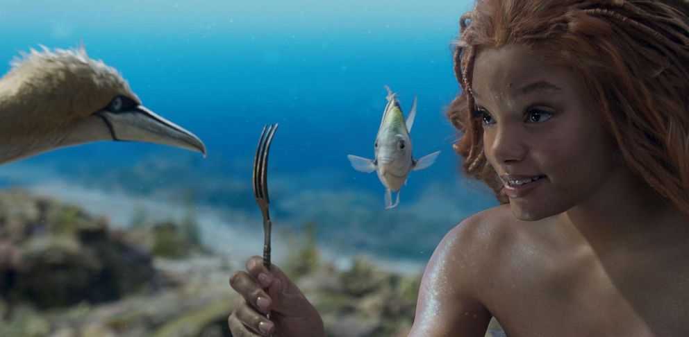PHOTO: Screengrab from a scene in “The Little Mermaid” of Halle Bailey as Ariel, Scuttle and Flounder.