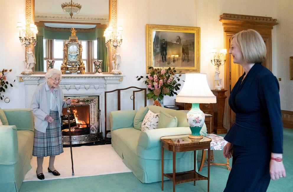 PHOTO: In this Sept. 6, 2022, file photo, Britain's Queen Elizabeth II and new Conservative Party leader and Britain's Prime Minister-elect Liz Truss meet at Balmoral Castle in Ballater, Scotland.