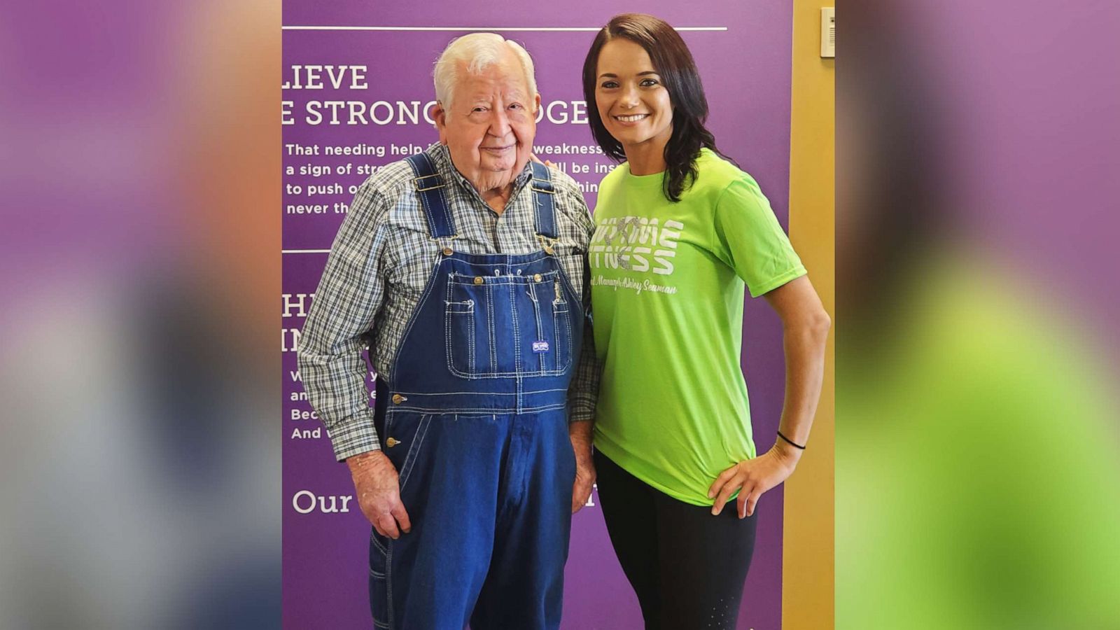 PHOTO: Gym manager, Ashley Seaman, poses with 91-year-old, Lloyd Black, at Anytime Fitness, in Semmes, Ala.