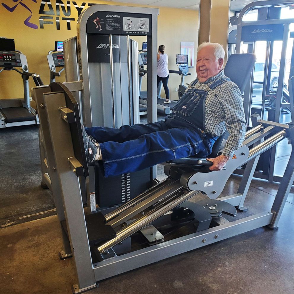 PHOTO: Lloyd Black uses the leg press machine at Anytime Fitness, in Semmes, Ala.