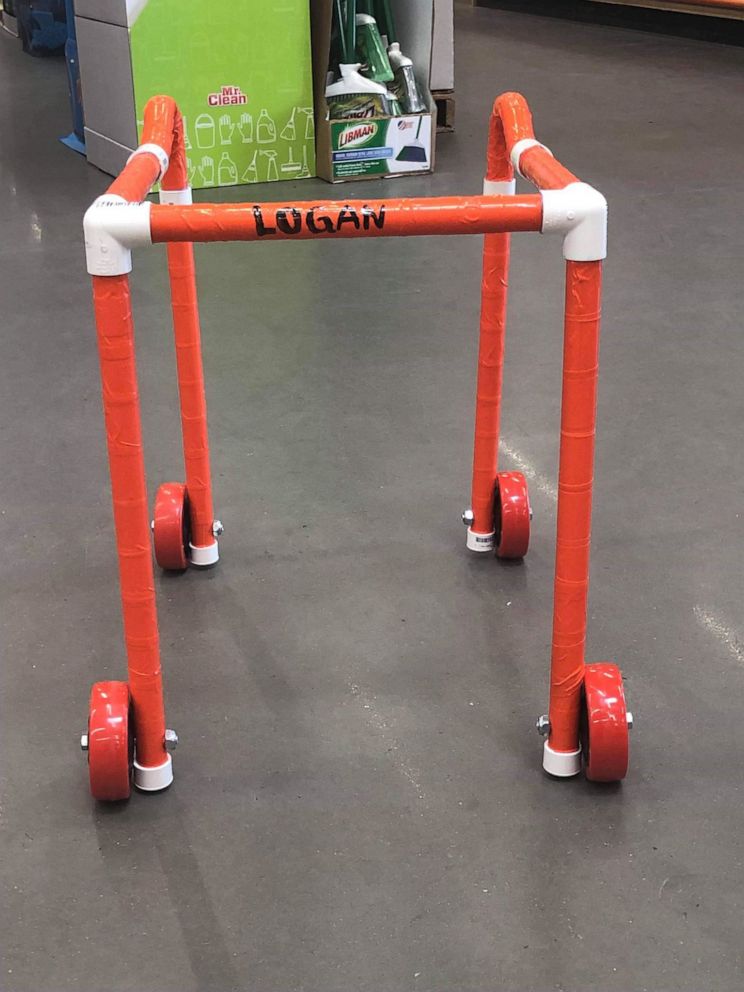 PHOTO: Logan Moore, 2, received his very own walker built by the employees of Home Depot in Cedartown, Ga., on May 22, 2019.