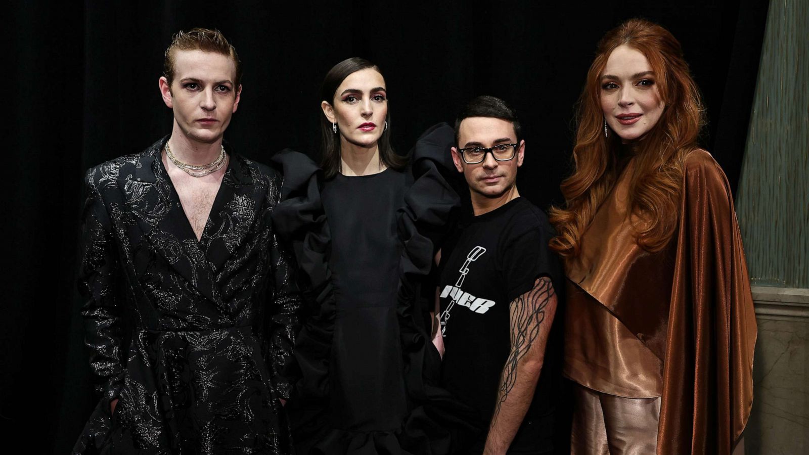 PHOTO: Dakota Lohan, Ali Lohan, Christian Siriano and Lindsay Lohan attend the Christian Siriano Fall/Winter 2023 NYFW Show at Gotham Hall on Feb. 9, 2023 in New York City.