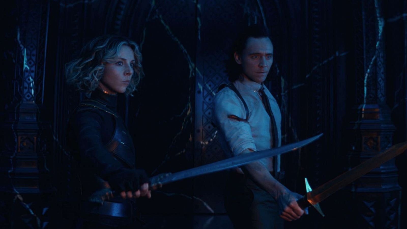 PHOTO: Sylvie (Sophia Di Martino) and Loki (Tom Hiddleston) in Marvel Studios' LOKI, exclusively on Disney+.