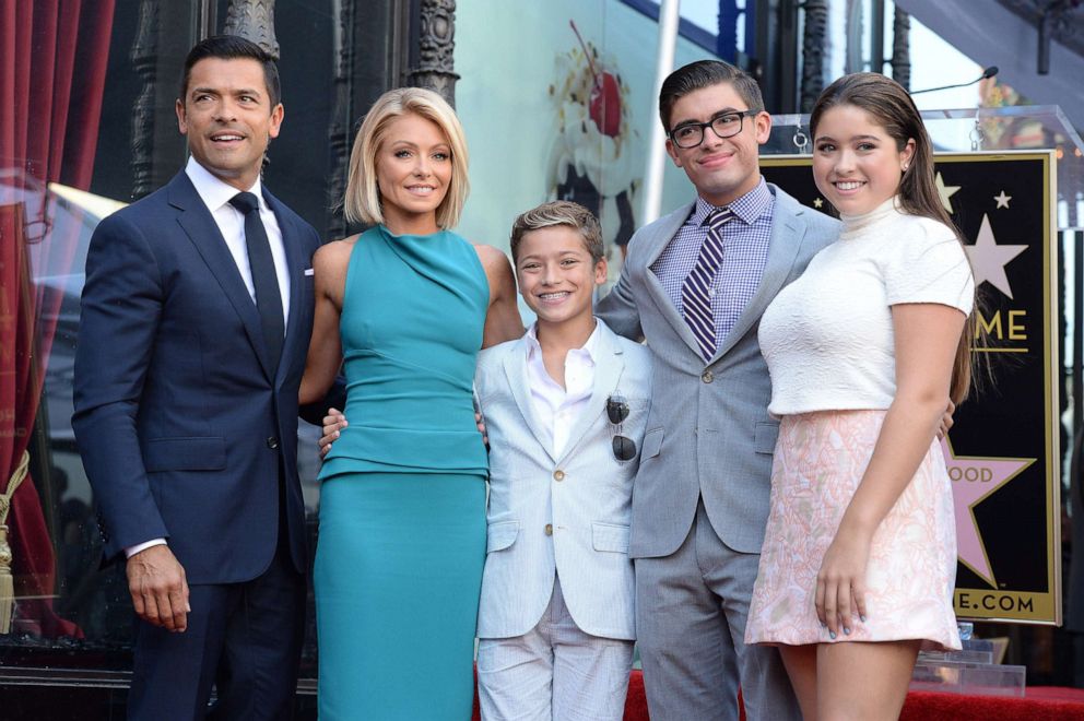 PHOTO: Mark Consuelos, Michael Consuelos, Lola Consuelos and Joaquin Consuelos attend the ceremony honoring Kelly Ripa with a Star on The Hollywood Walk of Fame in Los Angeles, Oct. 12, 2015.