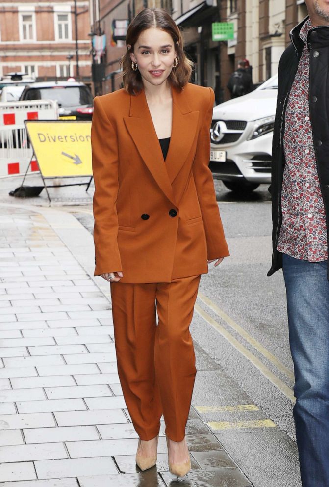 PHOTO: Emilia Clarke seen returning to her hotel whilst promoting new movie "Last Christmas" on Oct. 24, 2019, in London.