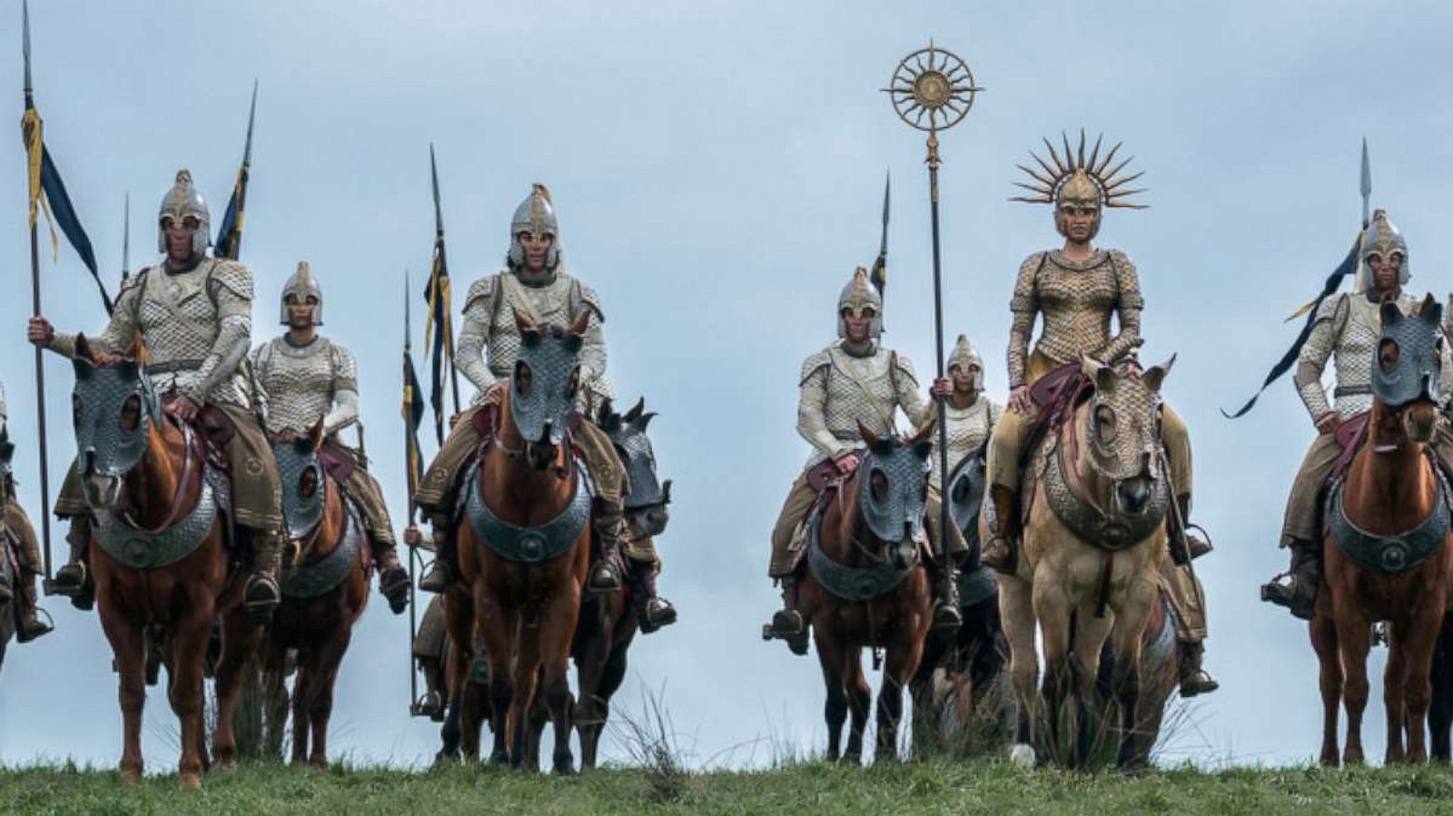 PHOTO: Cast members ride horses in a scene from "The Lord of the Rings: The Rings of Power."