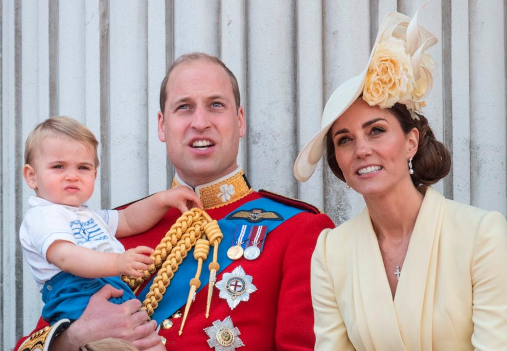 PHOTO: Prince William, Duke of Cambridge with Catherine, Duchess of Cambridge and Prince Louis of Cambridge during Trooping The Colour, the Queen's annual birthday parade, June 8, 2019, in London.