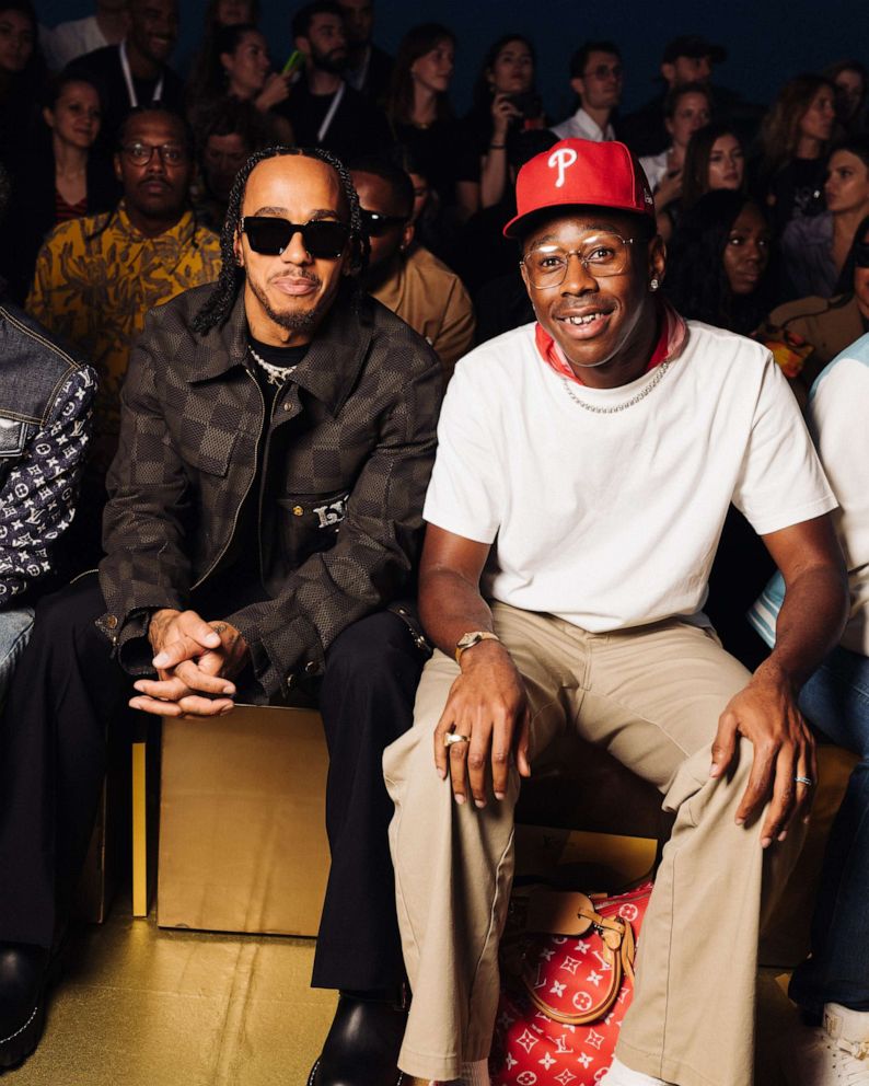 PHOTO: Lewis Hamilton and Tyler, the Creator attend the the Louis Vuitton Menswear Spring/Summer 2024 show as part of Paris Fashion Week on June 20, 2023 in Paris.