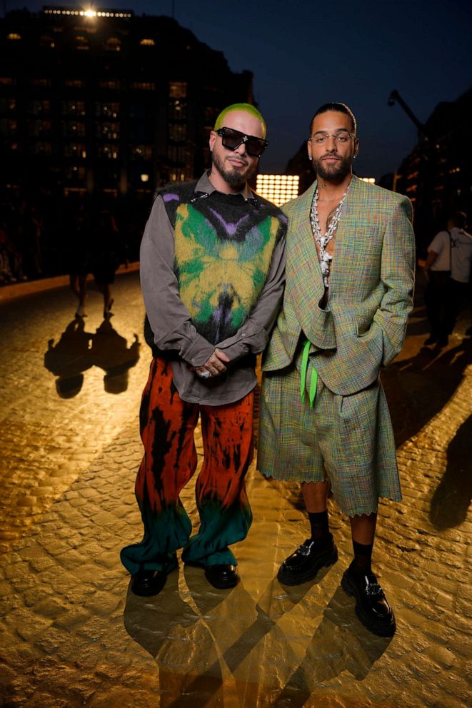 PHOTO: J Balvin and Maluma at the Louis Vuitton Spring 2024 Menswear Collection Runway Show on June 20, 2023 in Paris.