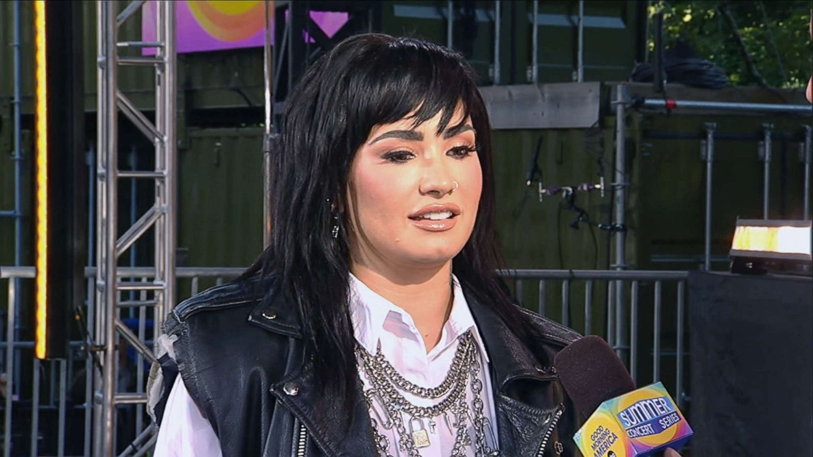 PHOTO: Demi Lovato talks about her new album before performing on GMA as part of the summer concert series, Aug. 19, 2022.