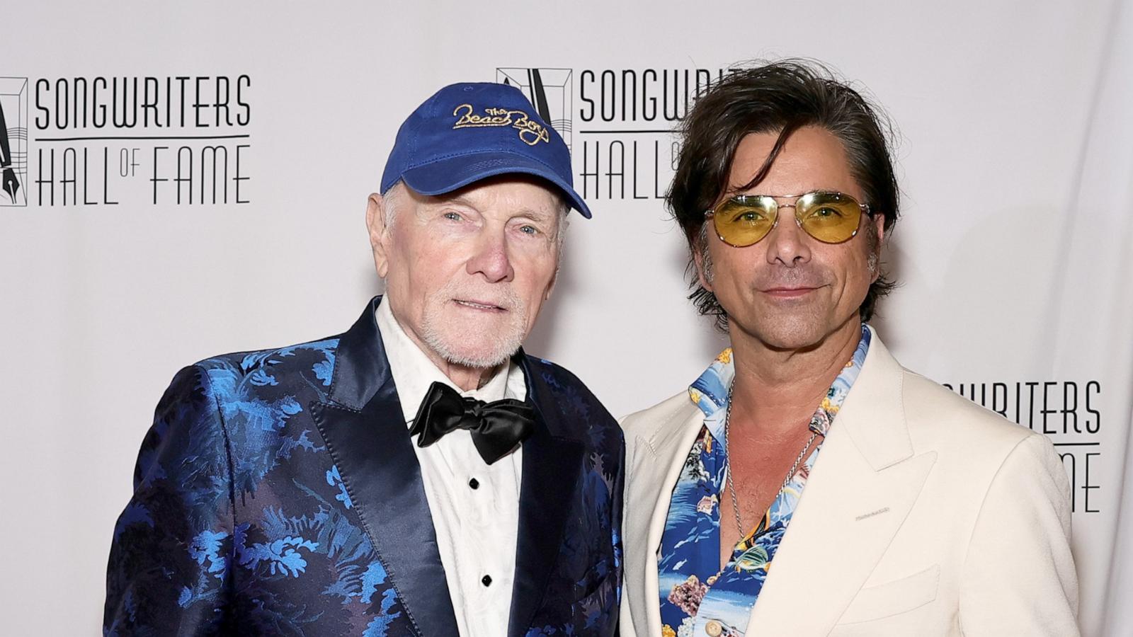 PHOTO: Mike Love and John Stamos attend the 2025 Songwriters Hall Of Fame Induction Ceremony at Marriott Marquis Times Square, June 12, 2025, in New York.