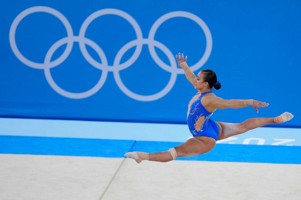 PHOTO: Luciana Alvarado, of Costa Rica, performs her floor exercise routine during the women's artistic gymnastic qualifications at the 2020 Summer Olympics, July 25, 2021, in Tokyo.