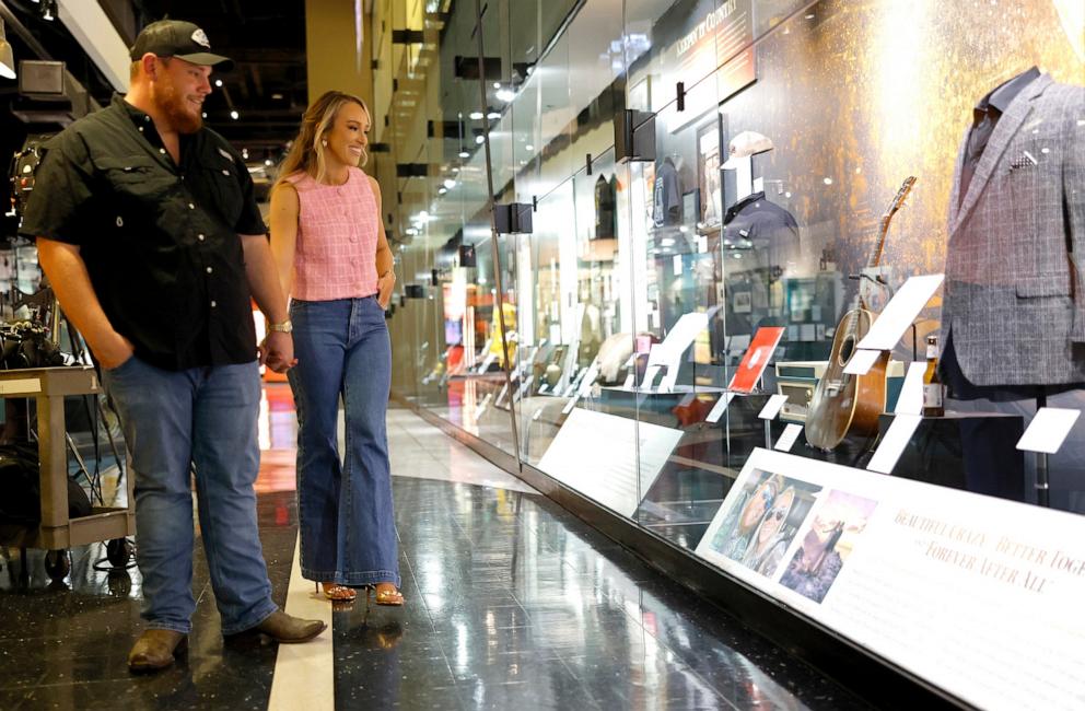 PHOTO: .Luke Combs and Nicole Combs attend the new exhibit Luke Combs: The Man I Am at Country Music Hall of Fame and Museum, on July 10, 2024, in Nashville, Tenn.