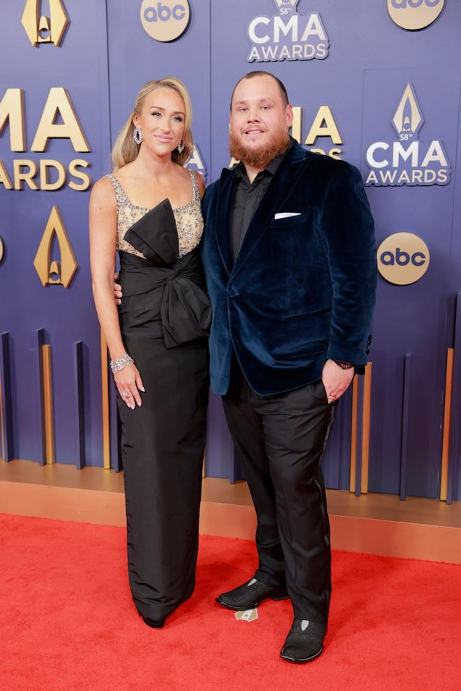 PHOTO: Nicole Hocking, left, and Luke Combs attend The 58th Annual CMA Awards, Nov. 20, 2024, in Nashville, Tenn. 