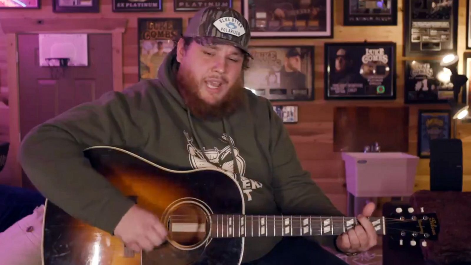 PHOTO: Luke Combs performs in a video posted to his Twitter account on April 15, 2020.