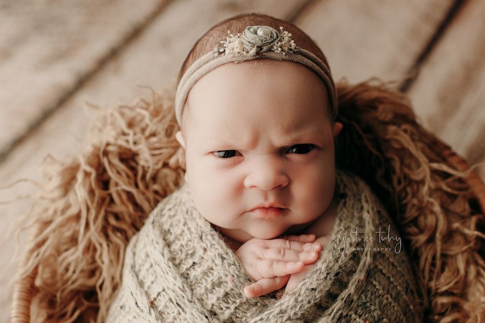 This baby is not feeling it during her newborn photo session | GMA