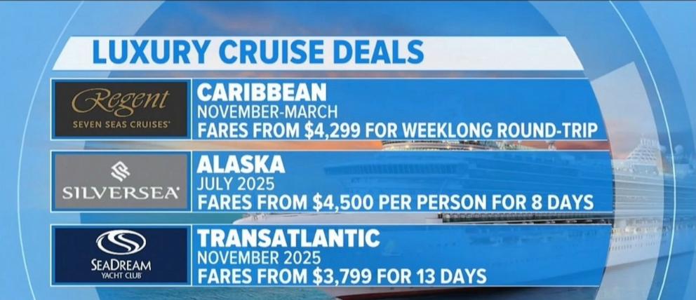 PHOTO: A snapshot of luxury cruise deals from three ocean liners.