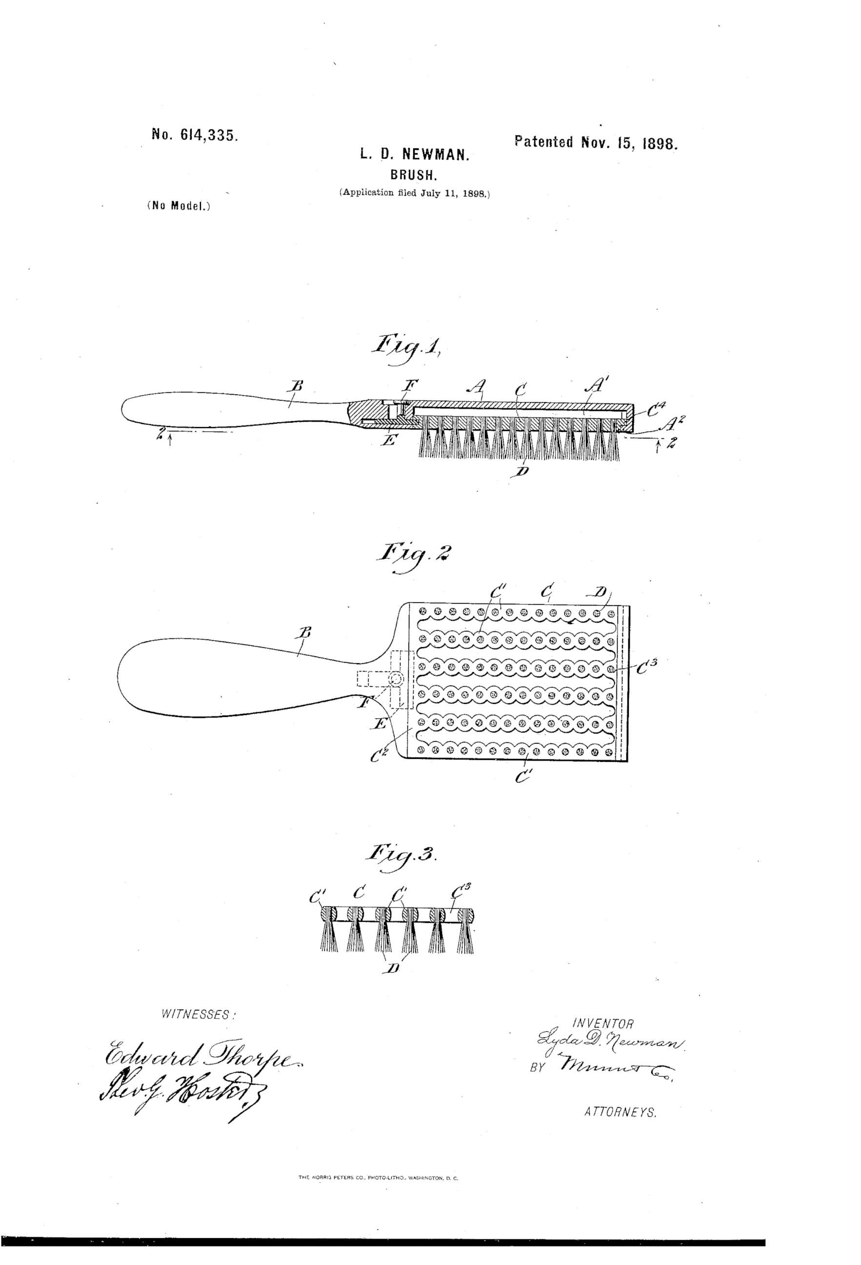 PHOTO: Lyda D. Newman's hairbrush was patented Nov. 15, 1898.