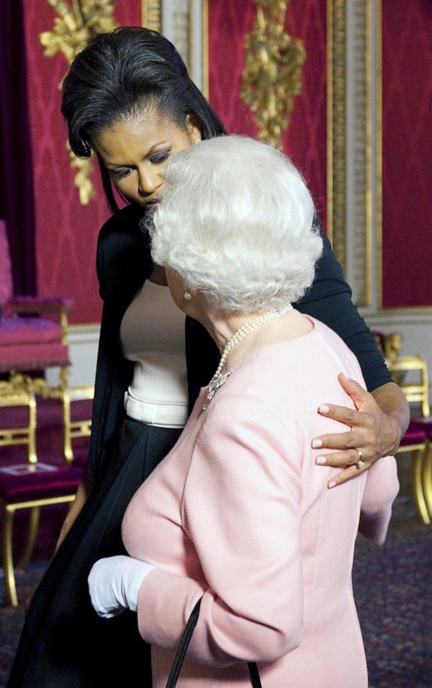 PHOTO: Michelle Obama walks with Queen Elizabeth II at a reception at Buckingham Palace in London, April 1, 2009.