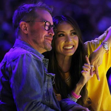 PHOTO: Macaulay Culkin poses for a picture with partner Brenda Song during the game between the Boston Celtics and the Los Angeles Lakers at Crypto.com Arena, Jan. 23, 2025, in Los Angeles.