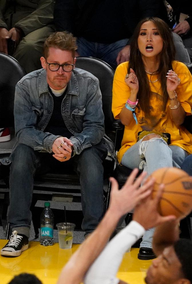 PHOTO: LOS ANGELES, CALIFORNIA - JANUARY 23: Macaulay Culkin and Brenda Song are seen at the Los Angeles Lakers vs The Boston Celtics Basketball game at Crypto.com Arena, Jan. 23, 2025, in Los Angeles.