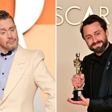 PHOTO:Macaulay Culkin attends the 2025 Vanity Fair Oscar Party in Beverly Hills, Calif., March 2, 2025, and Kieran Culkin poses with the Oscar for Best Actor in a Supporting Role during the 97th Annual Academy Awards, in Los Angeles, Mar. 2, 2025.