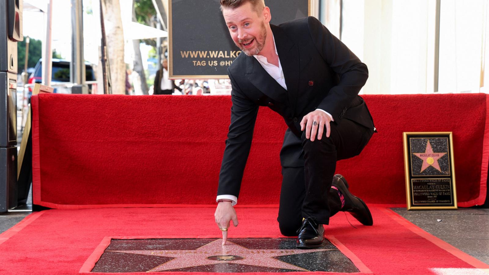 PHOTO: Macaulay Culkin poses during the unveiling ceremony of his star on the Hollywood Walk of Fame, in Los Angeles, Dec. 1, 2023.