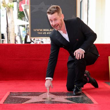 PHOTO: Macaulay Culkin poses during the unveiling ceremony of his star on the Hollywood Walk of Fame, in Los Angeles, Dec. 1, 2023. 