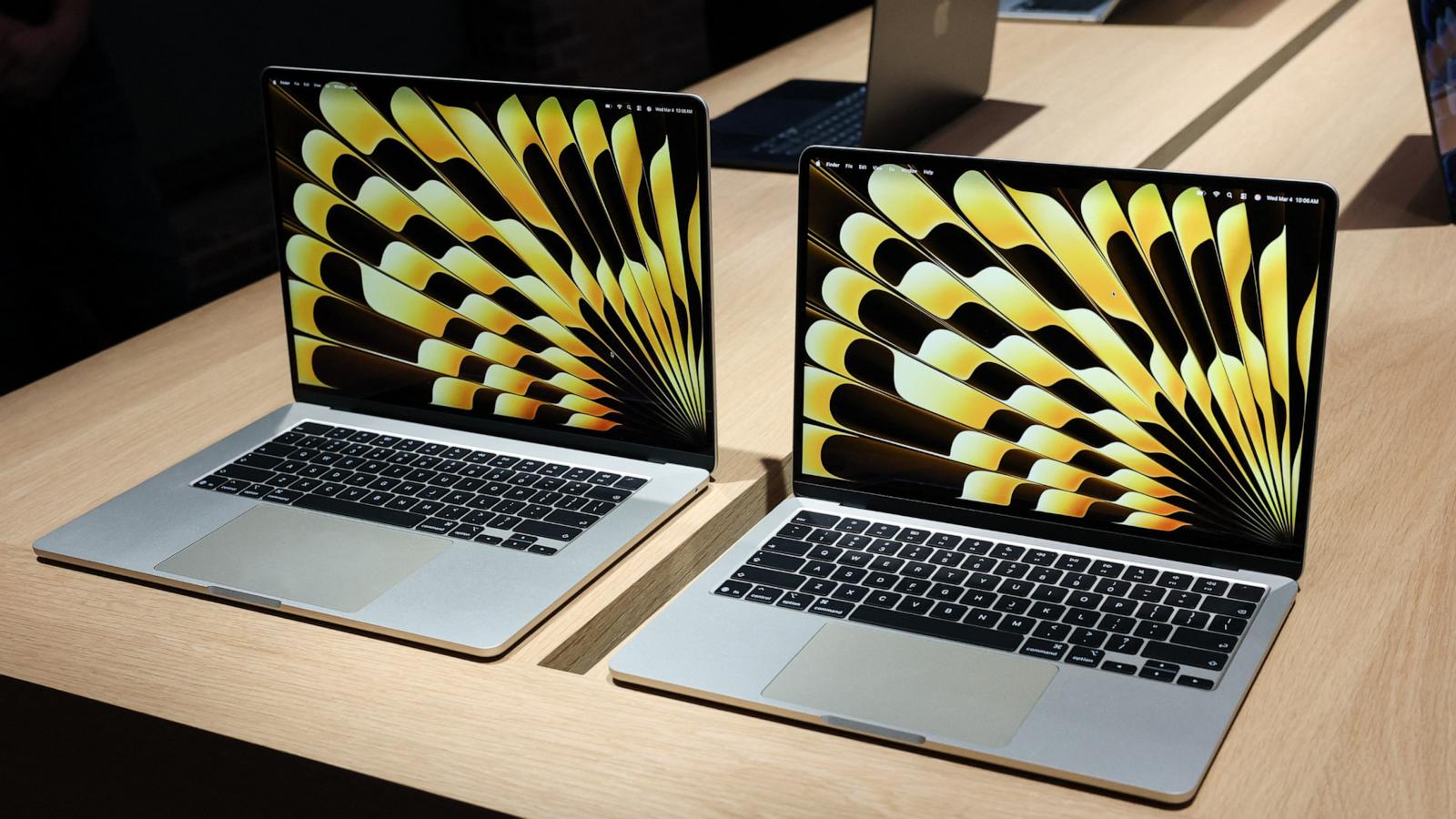 PHOTO: A newly released M5 MacBook Air models are displayed during the "Special Apple Experience" launch event at an Apple Store in New York City, March 4, 2026.