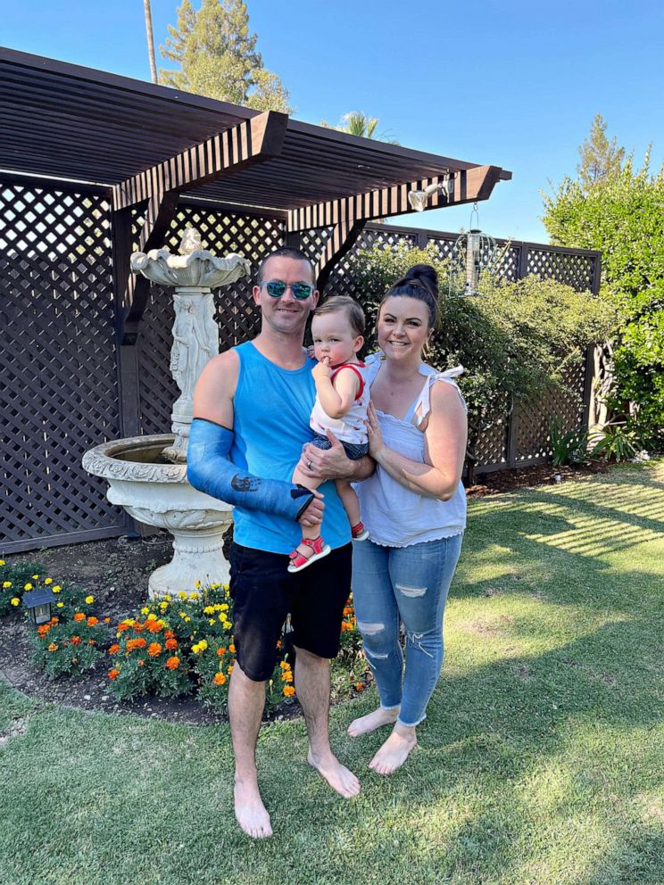 PHOTO: Courtney and Jason Moore pose with their son Maddox on July 4, 2021, two days before he was hospitalized for Type 1 diabetes.