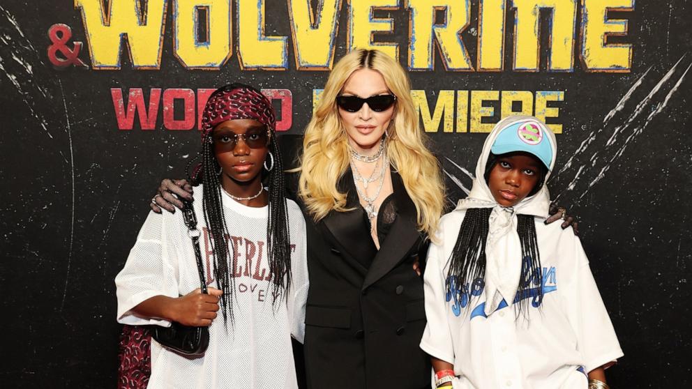 PHOTO: Estere, Madonna, and Stella attend the Deadpool & Wolverine World Premiere at the David H. KochÂ Theater on July 22, 2024 in New York City.