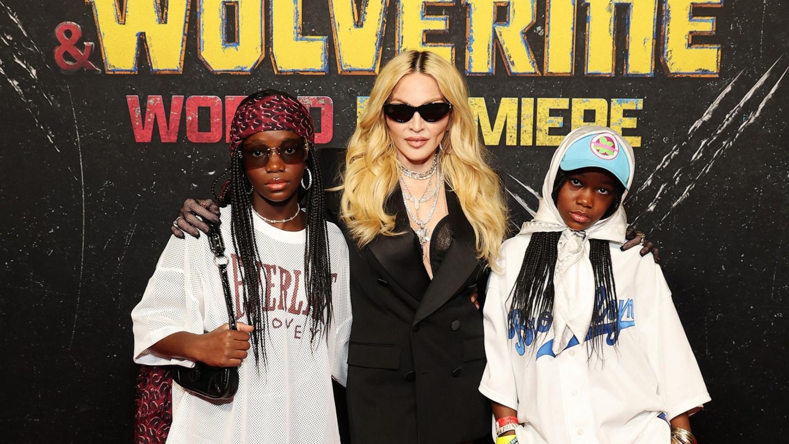 PHOTO: Estere, Madonna, and Stella attend the Deadpool & Wolverine World Premiere at the David H. KochÂ Theater on July 22, 2024 in New York City.