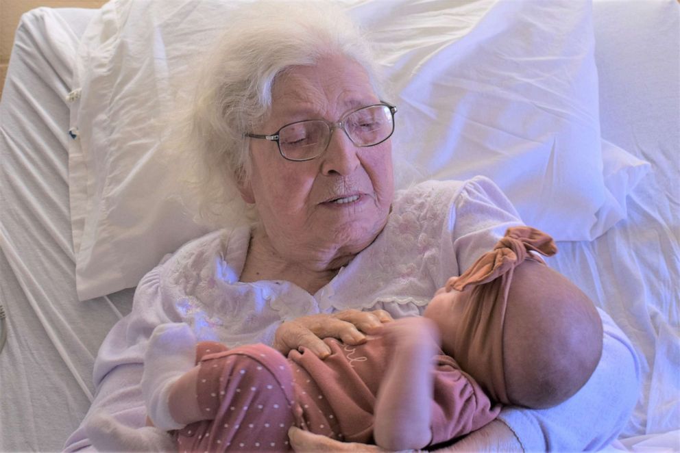 PHOTO: According to Howell, Hawkins, 98, was "excited" to meet her great-great-great granddaughter Zhavia on Feb. 19, who was 7 weeks old at the time.