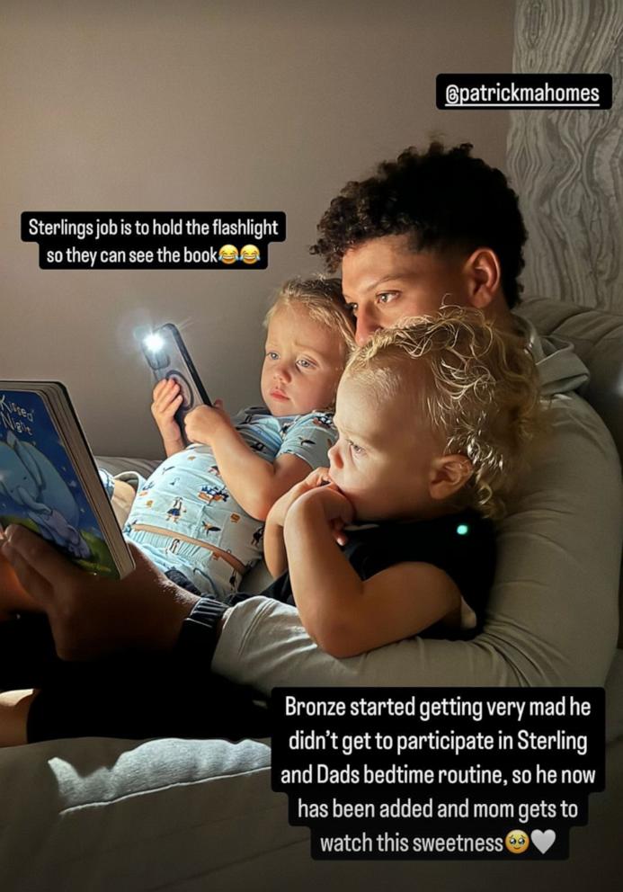 PHOTO: Brittany Mahomes shared a photo of husband Patrick Mahomes reading bedtime story to their kids on her Instagram Story.