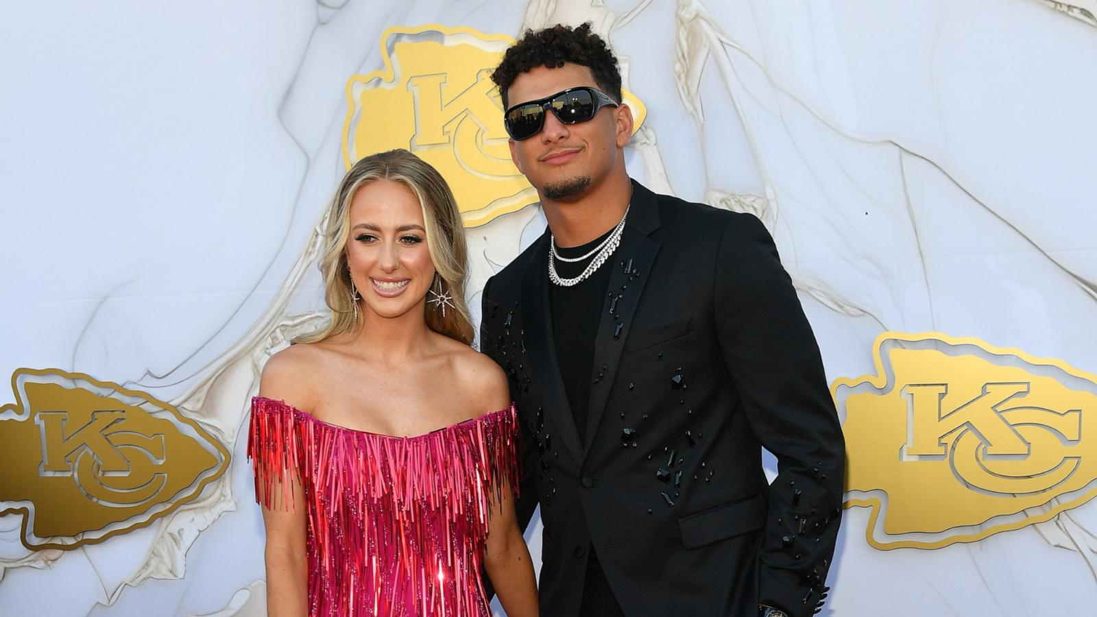 PHOTO: Brittany and Patrick Mahomes arrive on the red carpet prior to the Kansas City Chiefs Super Bowl Ring Ceremony at the Nelson-Atkins Museum of Art on June 13, 2024 in Kansas City, Mo.