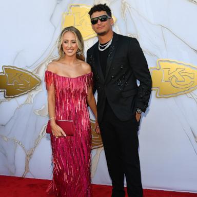 PHOTO: Brittany and Patrick Mahomes arrive on the red carpet prior to the Kansas City Chiefs Super Bowl Ring Ceremony at the Nelson-Atkins Museum of Art on June 13, 2024 in Kansas City, Mo.