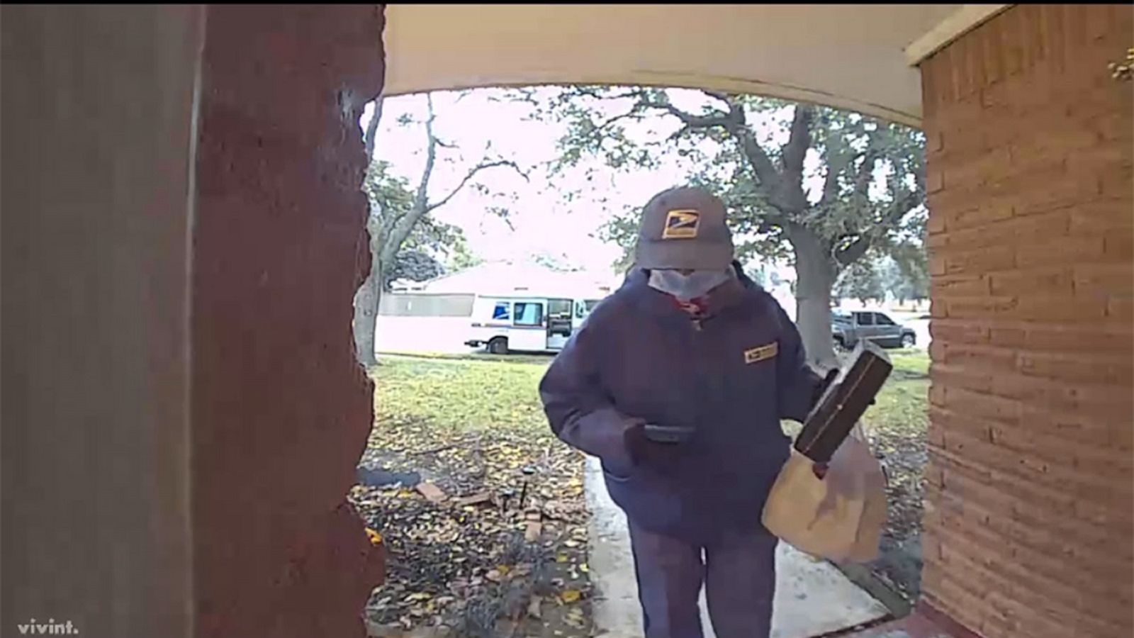 PHOTO: A USPS employee named Mary was caught on Lisette LeJeune's doorbell camera delivering a care package at her front door.