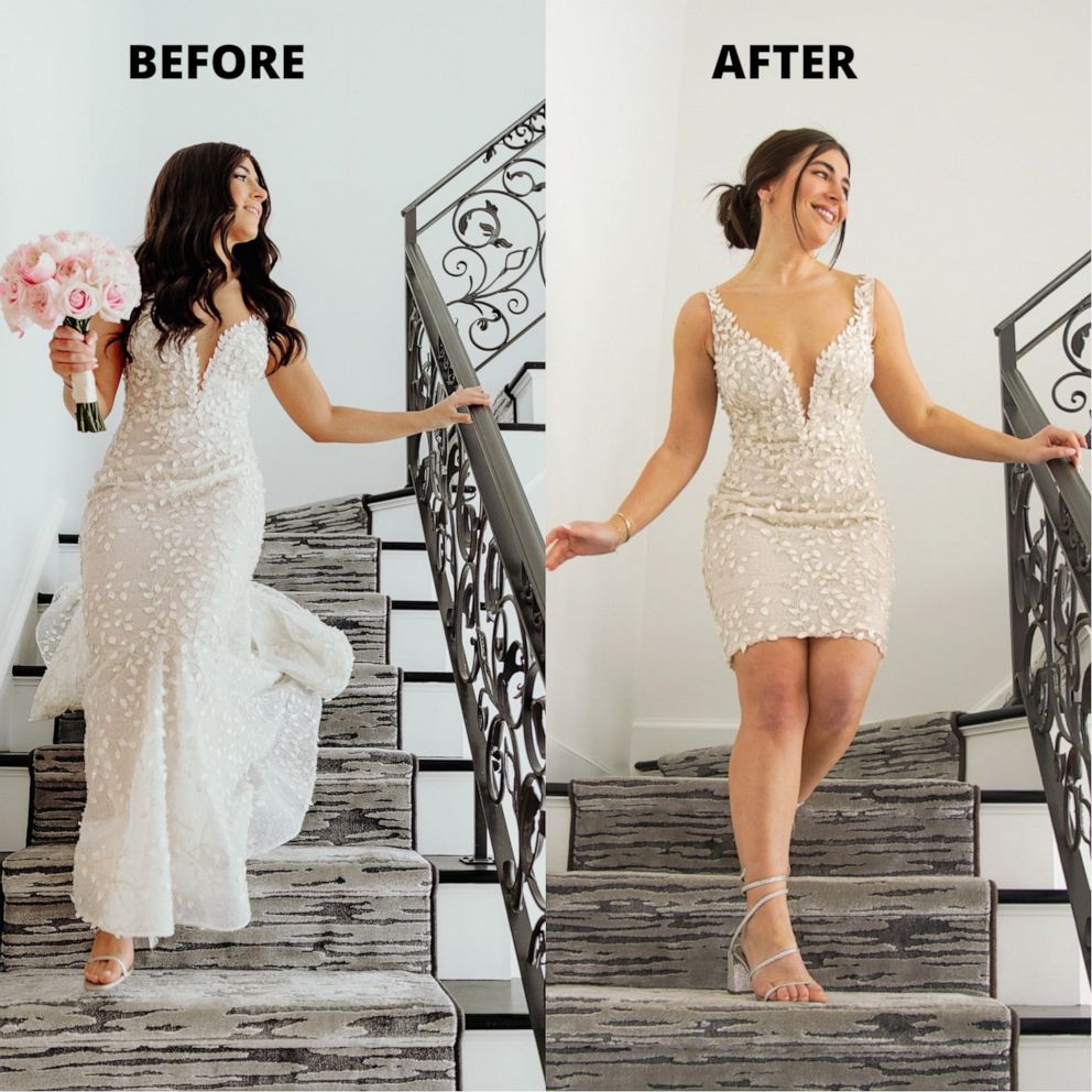 PHOTO: Taylor Popik went viral on TikTok for cutting her wedding gown and transforming it into a shorter dress that could be re-worn during her honeymoon. 
