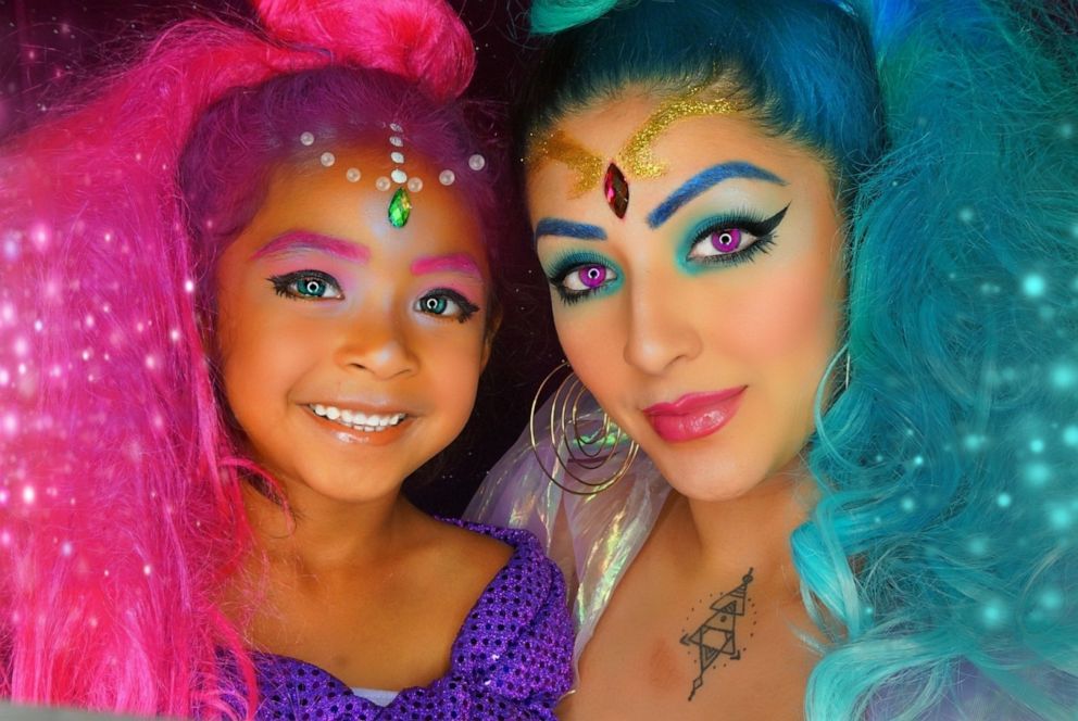 PHOTO: Dehsarae Mahrae and her daughter Khayah bedazzle themselves for this colorful look.