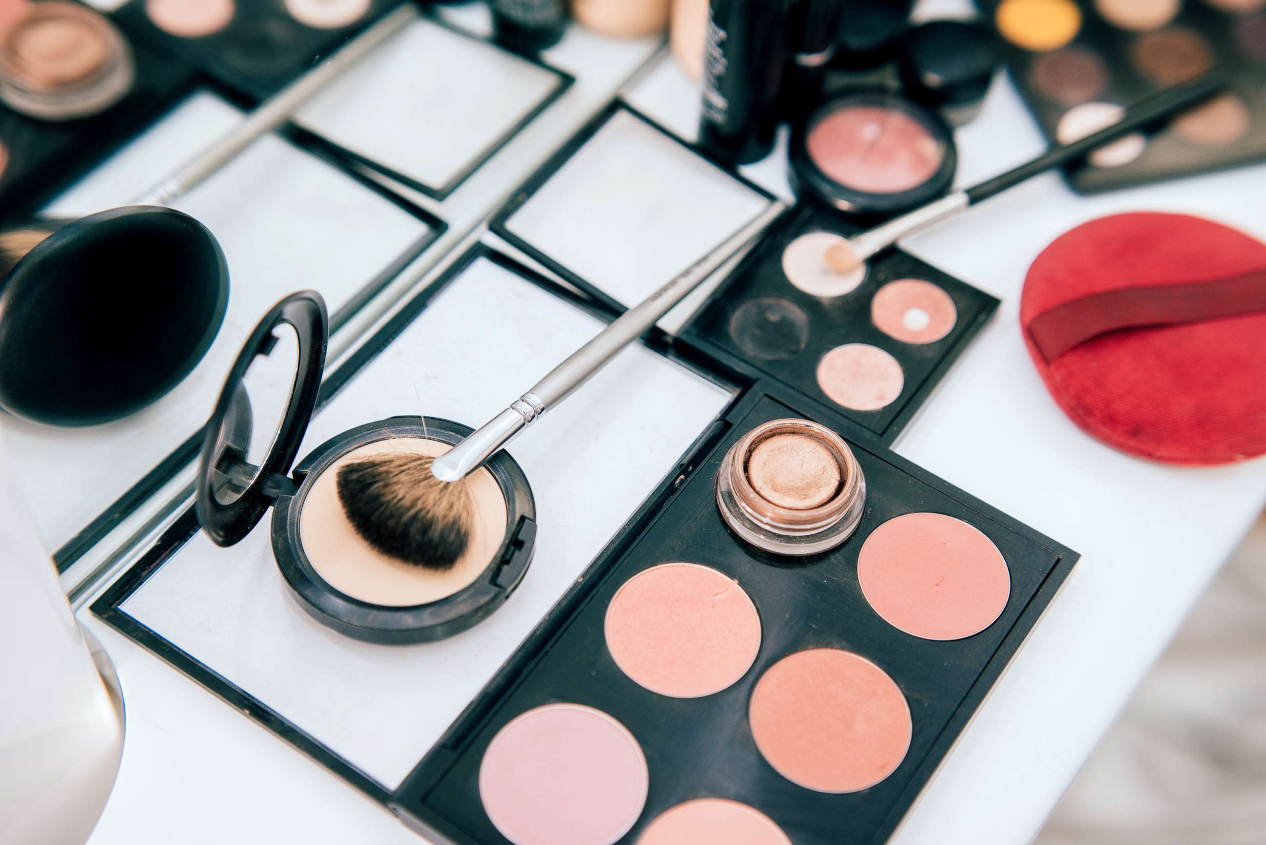 PHOTO: Makeup and brushes are seen in this stock photo.