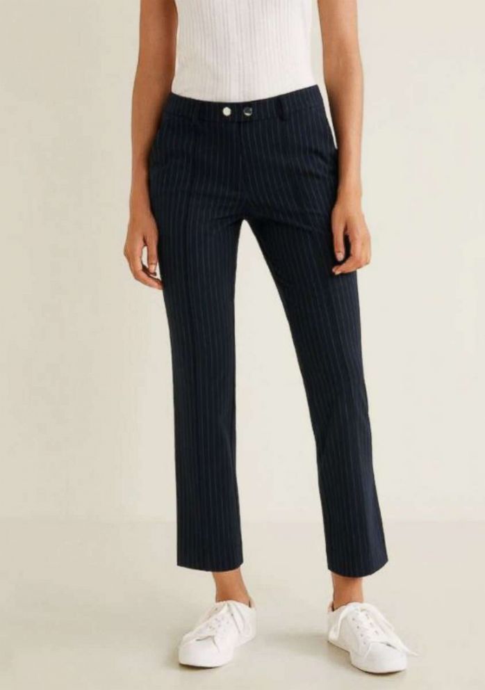 PHOTO: Pinstripes get sleek and sporty in a cropped trouser. Wear these with brightly colored booties to make them less serious or slip on sneakers when you're ready to relax.