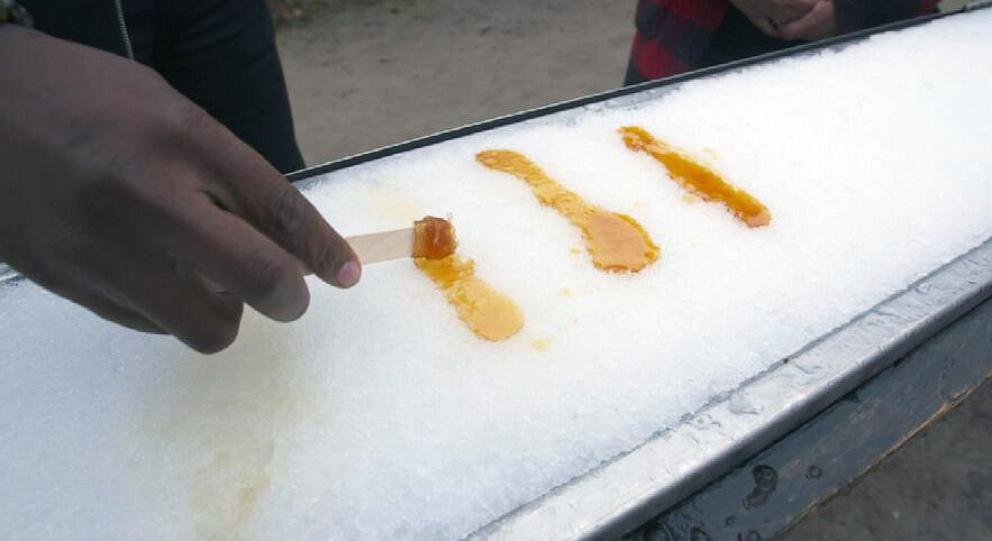 PHOTO: Maple snow taffy at sugar shack Erabliere le Chemin du Roy.