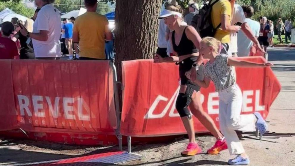 PHOTO: When Courtney Rich neared the finish line at the Revel Big Cottonwood Marathon on Sept. 9, her daughter Avery showed her support and ran the last portion alongside her.