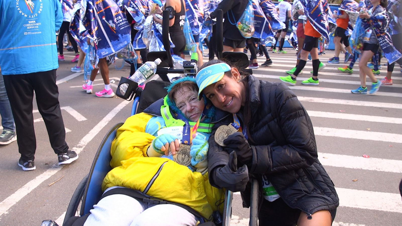 PHOTO: Caryn Lubetsky and Kerry Gruson pose with their medals after finishing the 2019 TCS NYC marathon in under 4 hours.